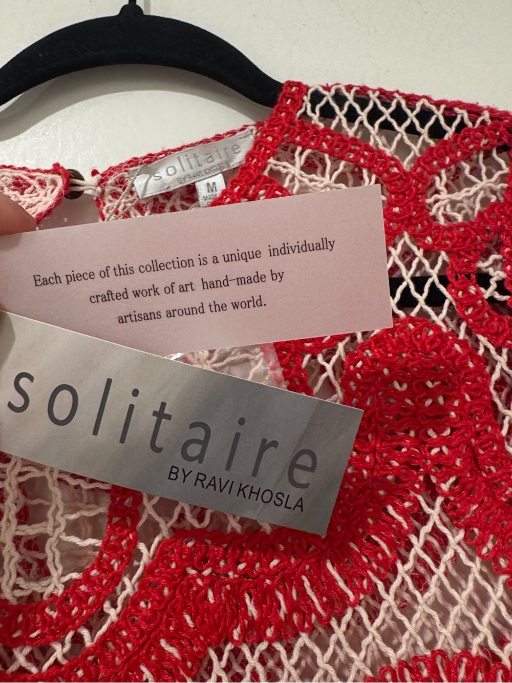 NWT Solitaire by Ravi Khosla Red & Cream Crochet Knit Blouse - Picture 5 of 6